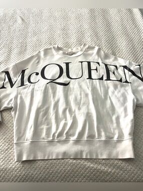 Alexander McQueen White Sweatshirt with Black Logo Across Chest